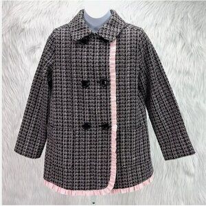 Kate Spade Kids Tweed Jacket Ruffle Trim Double Breasted Dressy Preppy Classic